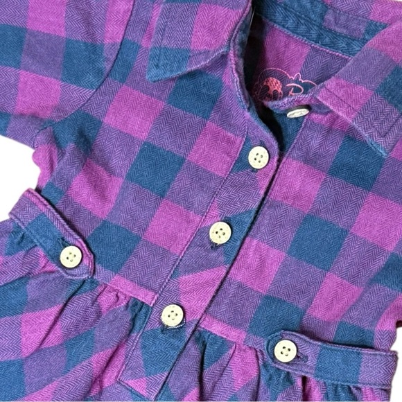 Ruffle Butts Plaid Shirt Dress 18–24M Purple Blue Check Cotton - Picture 2 of 6